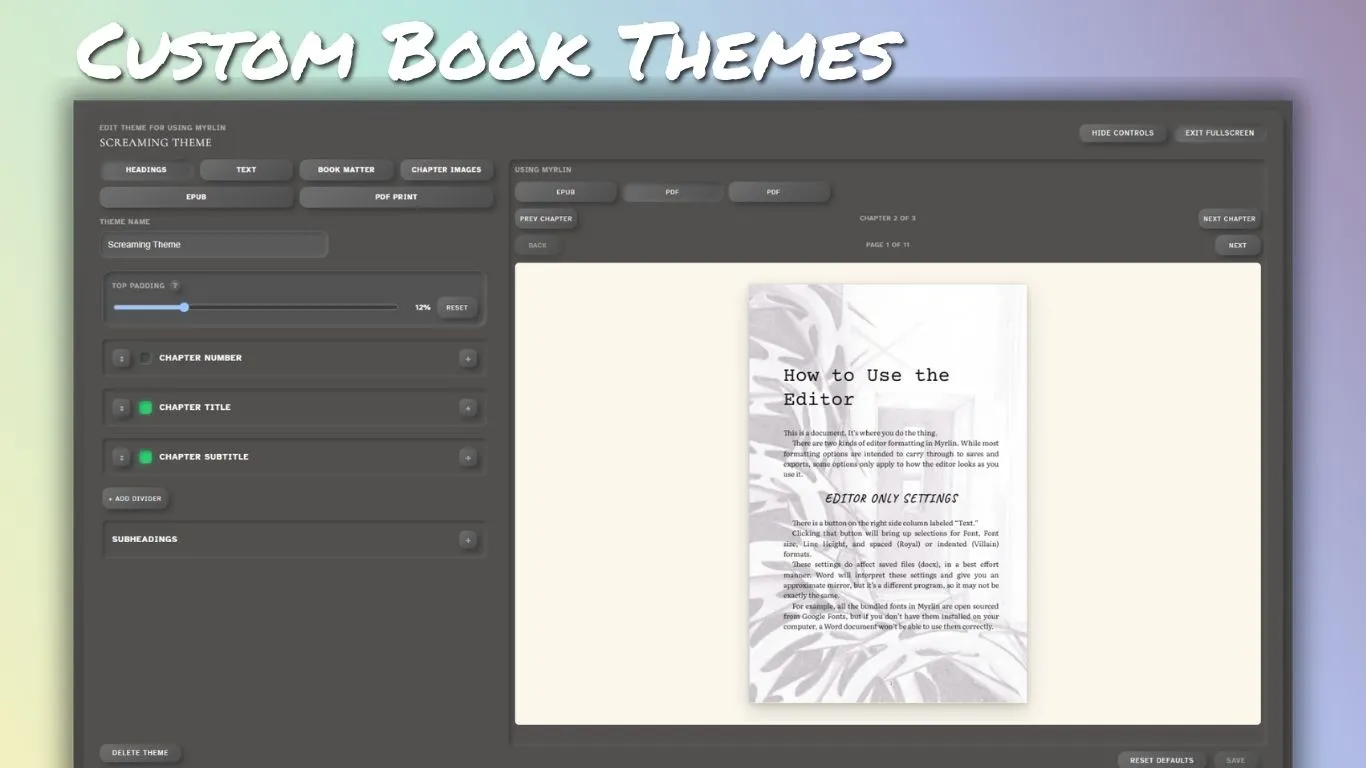 Custom Book Themes in Myrlin