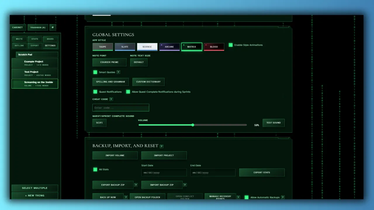 Settings and Themes in Myrlin