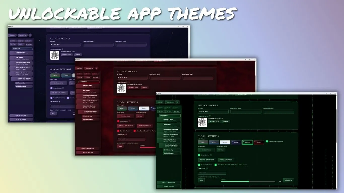 Unlockable App Themes in Myrlin