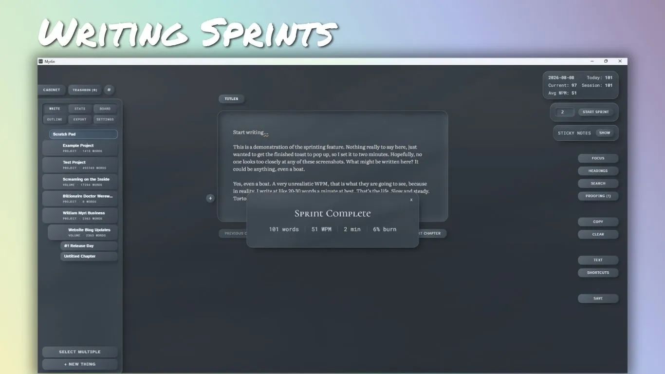 Writing Sprints in Myrlin